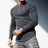 Men's Casual Slim Long-sleeved T-shirt Fitness Running Top Casual Slim Half-zip Men's Long-sleeved Bottoming Shirt