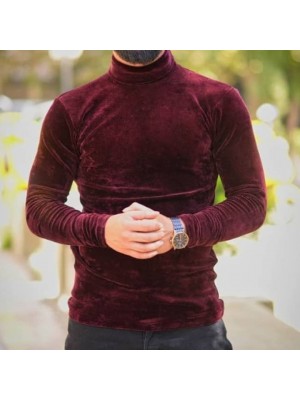 Men's Plain Warm Velvet Slim Fit Simple Long-sleeved T-shirt