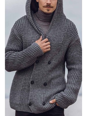 Men's Casual Solid Color Hooded Sweater Jacket